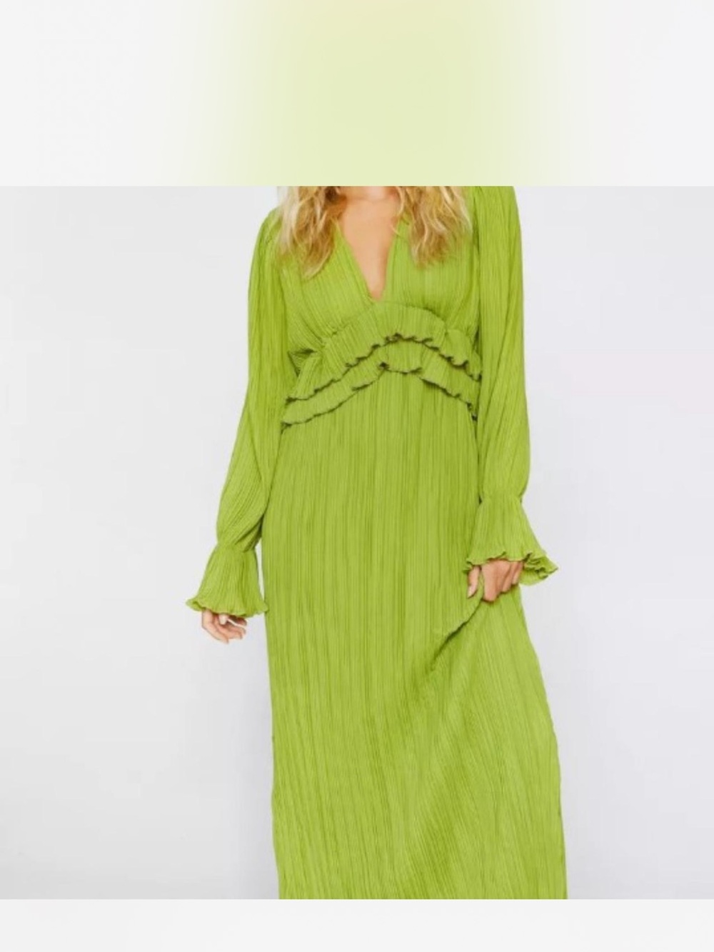 Nasty Gal Lime Green Pleated Maxi Dress with Ruffle Detail